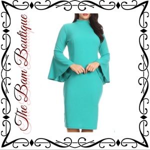 Plus Size Mint Bell-Sleeve Sheath Dress